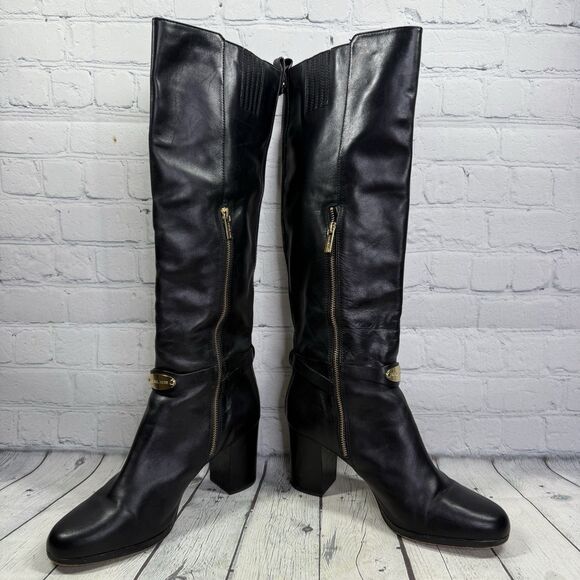 Michael Kors Riding Boots Women Size 11 Black Leather Preppy Heel Equestrian - Picture 4 of 15